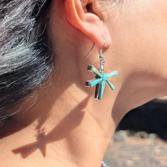 Genuine Navajo Turquoise Earrings Handmade Native American Jewelry for Women *** - Picture 9 of 14